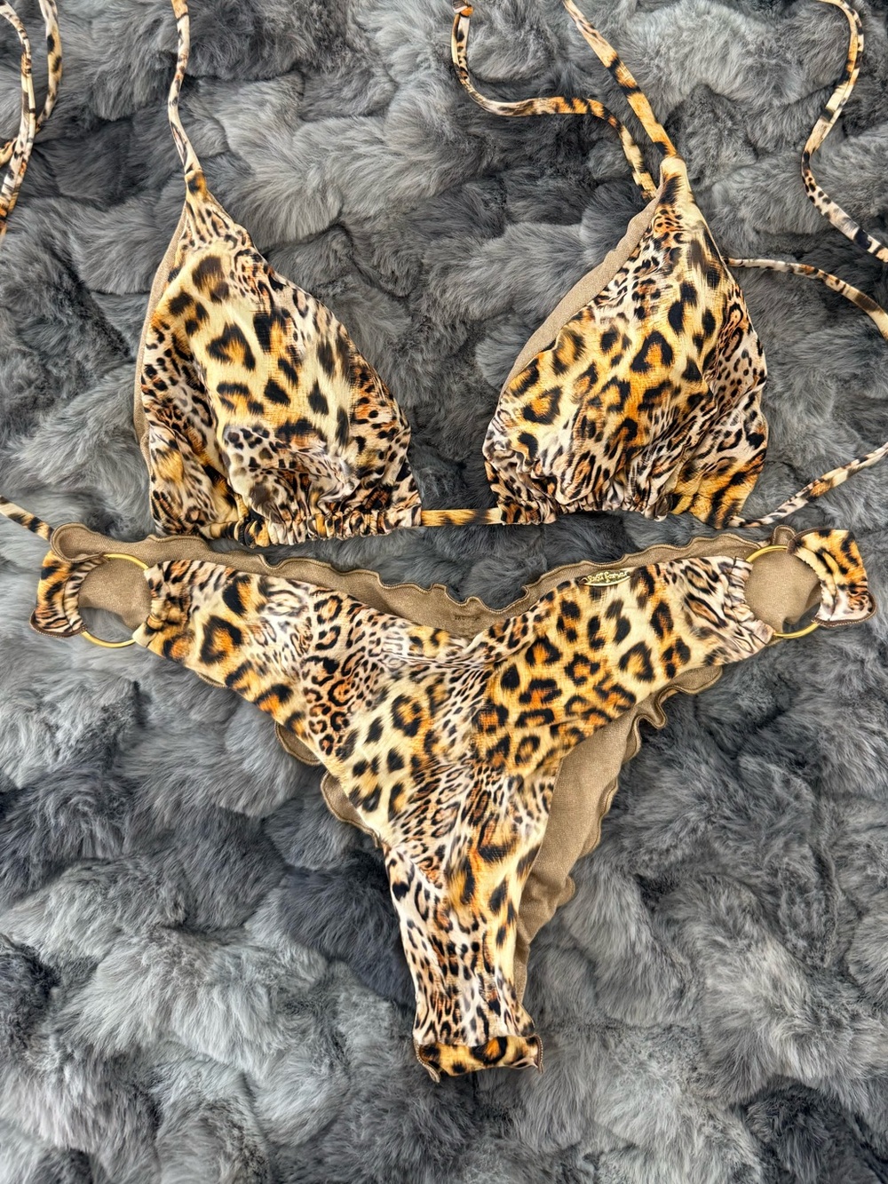 Luli Fama Leopard Print Triangle Bikini - Gold, Brown, Black